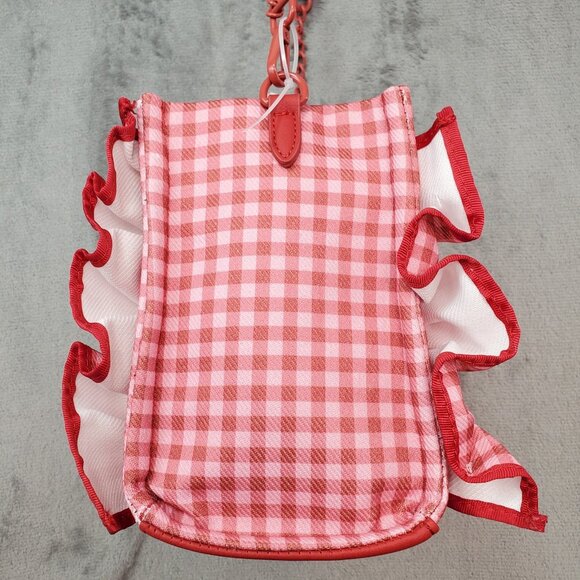 Betsey Johnson Heart LB Ruffle Pink Red Gingham Handbag Crossbody Tote Cottage - Picture 5 of 16